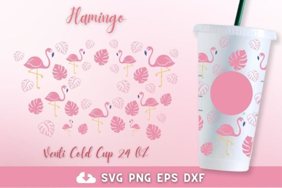 Flamingo Monstera 24oz Venti Cold Cup Graphics